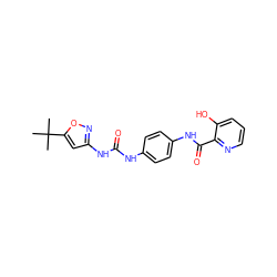 CC(C)(C)c1cc(NC(=O)Nc2ccc(NC(=O)c3ncccc3O)cc2)no1 ZINC000006733250