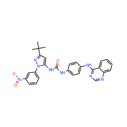 CC(C)(C)c1cc(NC(=O)Nc2ccc(Nc3ncnc4ccccc34)cc2)n(-c2cccc([N+](=O)[O-])c2)n1 ZINC000096273050