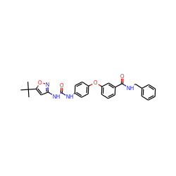 CC(C)(C)c1cc(NC(=O)Nc2ccc(Oc3cccc(C(=O)NCc4ccccc4)c3)cc2)no1 ZINC000013589523