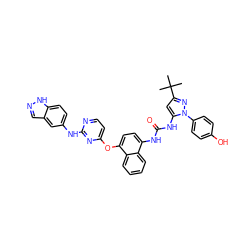 CC(C)(C)c1cc(NC(=O)Nc2ccc(Oc3ccnc(Nc4ccc5[nH]ncc5c4)n3)c3ccccc23)n(-c2ccc(O)cc2)n1 ZINC000211087429