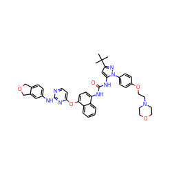 CC(C)(C)c1cc(NC(=O)Nc2ccc(Oc3ccnc(Nc4ccc5c(c4)COC5)n3)c3ccccc23)n(-c2ccc(OCCN3CCOCC3)cc2)n1 ZINC000211058676