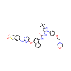 CC(C)(C)c1cc(NC(=O)Nc2ccc(Oc3ccnc(Nc4ccc5c(c4)CS(=O)(=O)C5)n3)c3ccccc23)n(-c2ccc(OCCN3CCOCC3)cc2)n1 ZINC000211064718