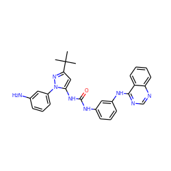 CC(C)(C)c1cc(NC(=O)Nc2cccc(Nc3ncnc4ccccc34)c2)n(-c2cccc(N)c2)n1 ZINC000096273044