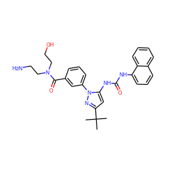 CC(C)(C)c1cc(NC(=O)Nc2cccc3ccccc23)n(-c2cccc(C(=O)N(CCN)CCO)c2)n1 ZINC000063540259