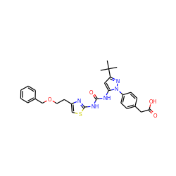 CC(C)(C)c1cc(NC(=O)Nc2nc(CCOCc3ccccc3)cs2)n(-c2ccc(CC(=O)O)cc2)n1 ZINC000066156898