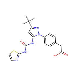 CC(C)(C)c1cc(NC(=O)Nc2nccs2)n(-c2ccc(CC(=O)O)cc2)n1 ZINC000066156453