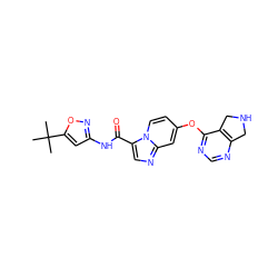 CC(C)(C)c1cc(NC(=O)c2cnc3cc(Oc4ncnc5c4CNC5)ccn23)no1 ZINC000653837691