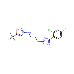 CC(C)(C)c1cc(NCCCc2nc(-c3ccc(F)cc3Cl)no2)no1 ZINC000040977274