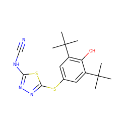 CC(C)(C)c1cc(Sc2nnc(NC#N)s2)cc(C(C)(C)C)c1O ZINC000026716201