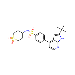 CC(C)(C)c1cc2c(-c3ccc(S(=O)(=O)NC4CCS(=O)(=O)CC4)cc3)ccnc2[nH]1 ZINC000095554429