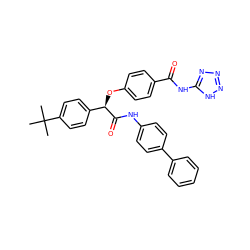 CC(C)(C)c1ccc([C@@H](Oc2ccc(C(=O)Nc3nnn[nH]3)cc2)C(=O)Nc2ccc(-c3ccccc3)cc2)cc1 ZINC000026168529