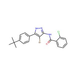 CC(C)(C)c1ccc(-c2[nH]nc(NC(=O)c3ccccc3Cl)c2Br)cc1 ZINC000001037338