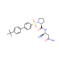 CC(C)(C)c1ccc(-c2ccc(S(=O)(=O)N3CCC[C@H]3C(=O)N[C@H](C#N)CC(N)=O)cc2)cc1 ZINC000653779746