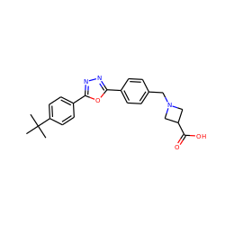 CC(C)(C)c1ccc(-c2nnc(-c3ccc(CN4CC(C(=O)O)C4)cc3)o2)cc1 ZINC000013673876