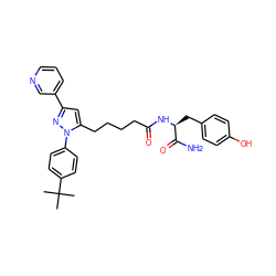 CC(C)(C)c1ccc(-n2nc(-c3cccnc3)cc2CCCCC(=O)N[C@@H](Cc2ccc(O)cc2)C(N)=O)cc1 ZINC000028900447