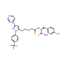 CC(C)(C)c1ccc(-n2nc(-c3ccncc3)cc2CCCCC(=O)N[C@@H](Cc2ccc(O)cc2)C(N)=O)cc1 ZINC000028900452