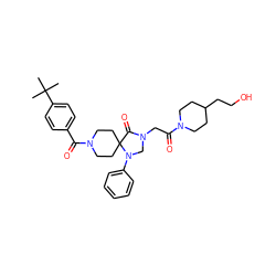 CC(C)(C)c1ccc(C(=O)N2CCC3(CC2)C(=O)N(CC(=O)N2CCC(CCO)CC2)CN3c2ccccc2)cc1 ZINC000066251344