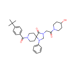 CC(C)(C)c1ccc(C(=O)N2CCC3(CC2)C(=O)N(CC(=O)N2CCC(O)CC2)CN3c2ccccc2)cc1 ZINC000066259965