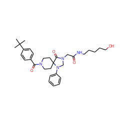 CC(C)(C)c1ccc(C(=O)N2CCC3(CC2)C(=O)N(CC(=O)NCCCCCO)CN3c2ccccc2)cc1 ZINC000066259637