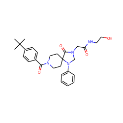 CC(C)(C)c1ccc(C(=O)N2CCC3(CC2)C(=O)N(CC(=O)NCCO)CN3c2ccccc2)cc1 ZINC000066251950