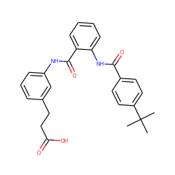 CC(C)(C)c1ccc(C(=O)Nc2ccccc2C(=O)Nc2cccc(CCC(=O)O)c2)cc1 ZINC000299819777