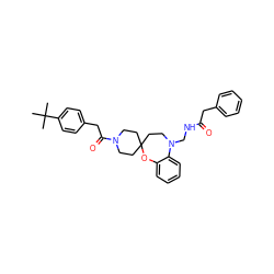 CC(C)(C)c1ccc(CC(=O)N2CCC3(CC2)CCN(CNC(=O)Cc2ccccc2)c2ccccc2O3)cc1 ZINC000095594302