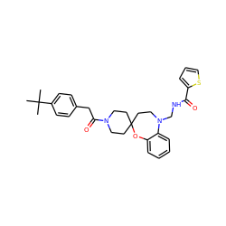 CC(C)(C)c1ccc(CC(=O)N2CCC3(CC2)CCN(CNC(=O)c2cccs2)c2ccccc2O3)cc1 ZINC000095596769