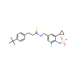 CC(C)(C)c1ccc(CCC(=S)NCc2cc(F)c(NS(C)(=O)=O)c(C3CC3)c2)cc1 ZINC000036487488