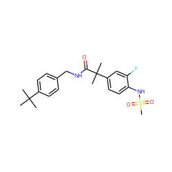 CC(C)(C)c1ccc(CNC(=O)C(C)(C)c2ccc(NS(C)(=O)=O)c(F)c2)cc1 ZINC000073222115