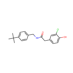 CC(C)(C)c1ccc(CNC(=O)Cc2ccc(O)c(Cl)c2)cc1 ZINC000084689925