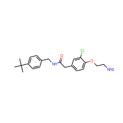 CC(C)(C)c1ccc(CNC(=O)Cc2ccc(OCCN)c(Cl)c2)cc1 ZINC000084688366