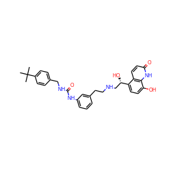 CC(C)(C)c1ccc(CNC(=O)Nc2cccc(CCNC[C@H](O)c3ccc(O)c4[nH]c(=O)ccc34)c2)cc1 ZINC000066066623