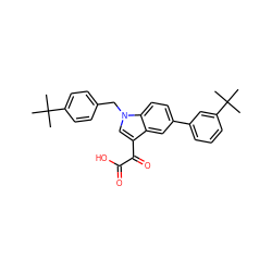 CC(C)(C)c1ccc(Cn2cc(C(=O)C(=O)O)c3cc(-c4cccc(C(C)(C)C)c4)ccc32)cc1 ZINC000013580624