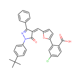 CC(C)(C)c1ccc(N2N=C(c3ccccc3)/C(=C/c3ccc(-c4cc(Cl)ccc4C(=O)O)o3)C2=O)cc1 ZINC000653820998