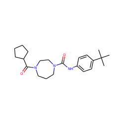 CC(C)(C)c1ccc(NC(=O)N2CCCN(C(=O)C3CCCC3)CC2)cc1 ZINC000071330676