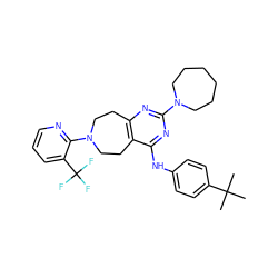 CC(C)(C)c1ccc(Nc2nc(N3CCCCCC3)nc3c2CCN(c2ncccc2C(F)(F)F)CC3)cc1 ZINC000148211299