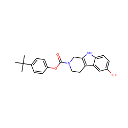 CC(C)(C)c1ccc(OC(=O)N2CCc3c([nH]c4ccc(O)cc34)C2)cc1 ZINC000095598107