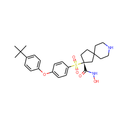 CC(C)(C)c1ccc(Oc2ccc(S(=O)(=O)[C@]3(C(=O)NO)CCC4(CCNCC4)C3)cc2)cc1 ZINC000299867009