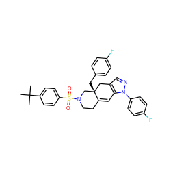 CC(C)(C)c1ccc(S(=O)(=O)N2CCC3=Cc4c(cnn4-c4ccc(F)cc4)C[C@@]3(Cc3ccc(F)cc3)C2)cc1 ZINC000029127642