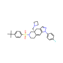 CC(C)(C)c1ccc(S(=O)(=O)N2CCC3=Cc4c(cnn4-c4ccc(F)cc4)C[C@]3(CN3CCC3)C2)cc1 ZINC000029128335