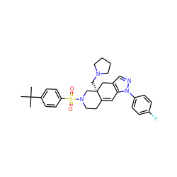 CC(C)(C)c1ccc(S(=O)(=O)N2CCC3=Cc4c(cnn4-c4ccc(F)cc4)C[C@]3(CN3CCCC3)C2)cc1 ZINC000029128214