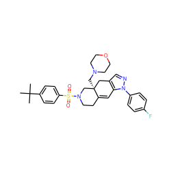 CC(C)(C)c1ccc(S(=O)(=O)N2CCC3=Cc4c(cnn4-c4ccc(F)cc4)C[C@]3(CN3CCOCC3)C2)cc1 ZINC000029128114