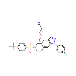 CC(C)(C)c1ccc(S(=O)(=O)N2CCC3=Cc4c(cnn4-c4ccc(F)cc4)C[C@]3(COCCC#N)C2)cc1 ZINC000029127852