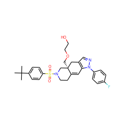 CC(C)(C)c1ccc(S(=O)(=O)N2CCC3=Cc4c(cnn4-c4ccc(F)cc4)C[C@]3(COCCO)C2)cc1 ZINC000029127905