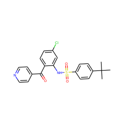 CC(C)(C)c1ccc(S(=O)(=O)Nc2cc(Cl)ccc2C(=O)c2ccncc2)cc1 ZINC000038799675