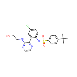 CC(C)(C)c1ccc(S(=O)(=O)Nc2ccc(Cl)cc2-c2nccnc2NCCO)cc1 ZINC000474609279