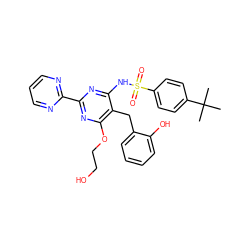 CC(C)(C)c1ccc(S(=O)(=O)Nc2nc(-c3ncccn3)nc(OCCO)c2Cc2ccccc2O)cc1 ZINC000084394767