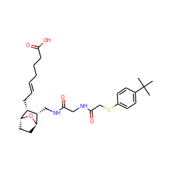 CC(C)(C)c1ccc(SCC(=O)NCC(=O)NC[C@@H]2[C@H]3CC[C@@H](O3)[C@@H]2C/C=C/CCCC(=O)O)cc1 ZINC000169329026