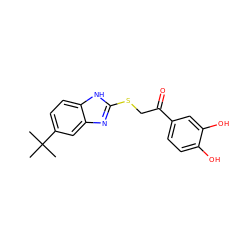 CC(C)(C)c1ccc2[nH]c(SCC(=O)c3ccc(O)c(O)c3)nc2c1 ZINC000013782381