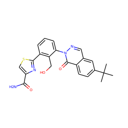 CC(C)(C)c1ccc2c(=O)n(-c3cccc(-c4nc(C(N)=O)cs4)c3CO)ncc2c1 ZINC000143318473